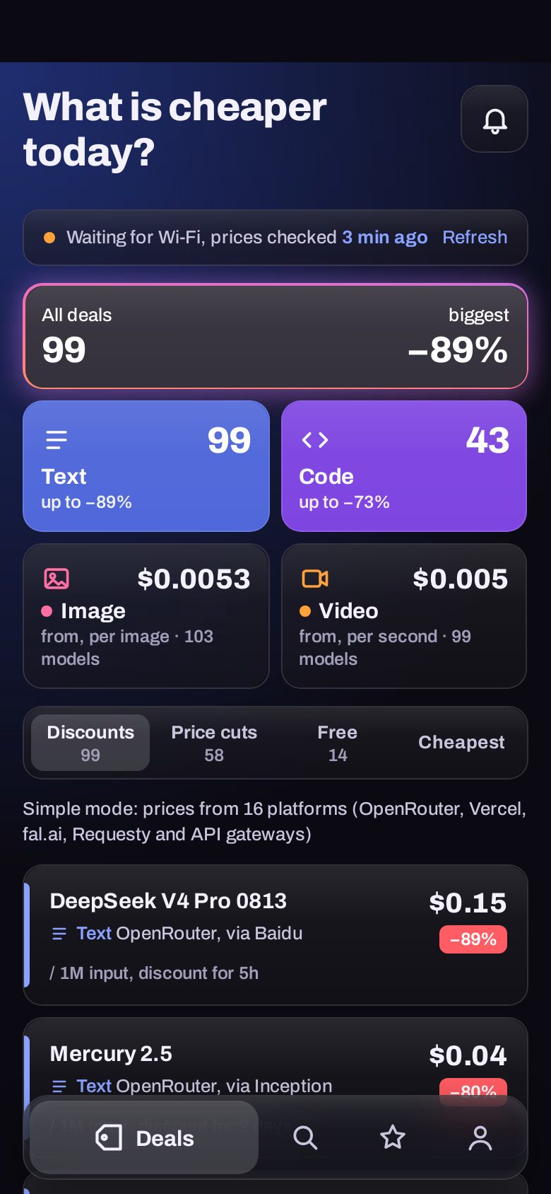 Deals screen in the LightTokenz app